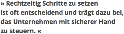 »Rechtzeitig Schritte zu setzen ist oft entscheidend und traegt dazu bei das Unternehmen mit sicherer Hand zu steuern«